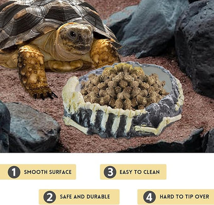 Reptile Food Water Bowl Resin Rock Gecko Feeding Dish Tortoise Feeder Food and Water Plate Amphibian Drinking Basin Reptile Habitat Tank Accessories for Turtle Lizard Leopard Gecko Chameleon