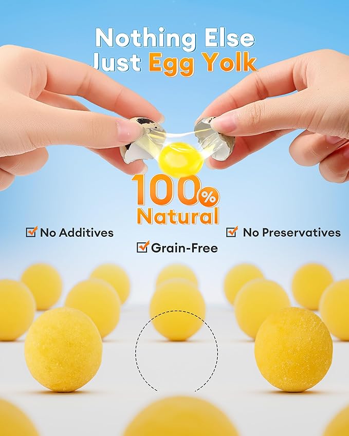 10.6oz Freeze Dried Quail Egg Yolk Cats & Dogs, Treats, Single Ingredient, Freeze-Dried Pet Food for Dogs, Cats, No Additives | Grain Free | Support for Skin and Coat Health