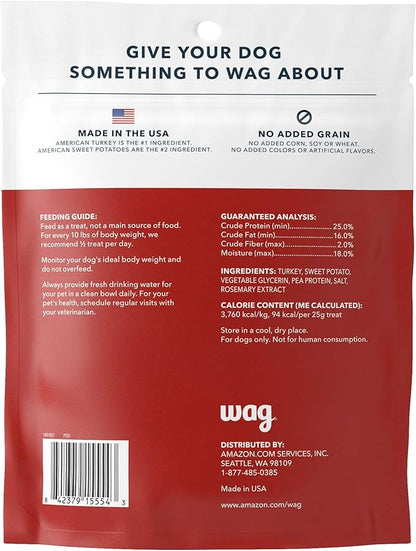 Amazon Brand - Wag Soft & Tender American Jerky Dog Treats – Turkey & Sweet Potato, 16 Ounce (Pack of 1)