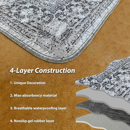 nunubaby Washable Pee Pads for Dogs, Stylish, Non-Slip and Leak-Proof Pee Pads. Reusable Potty Pads for Dogs for Crates and Floors.(Gray/Geo, 54" x54" )