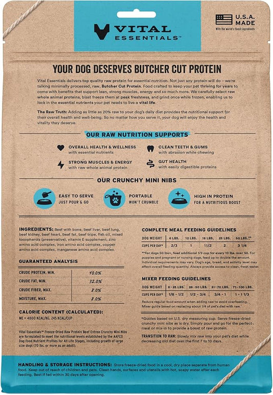 Vital Essentials Freeze-Dried Raw Beef Meal or Mixer Dog Food Crunchy Mini Nibs, 14 oz