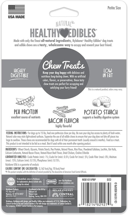 Nylabone Healthy Edibles Natural Dog Chews Long Lasting Bacon Flavor Treats for Dogs, X-Small/Petite (8 Count)