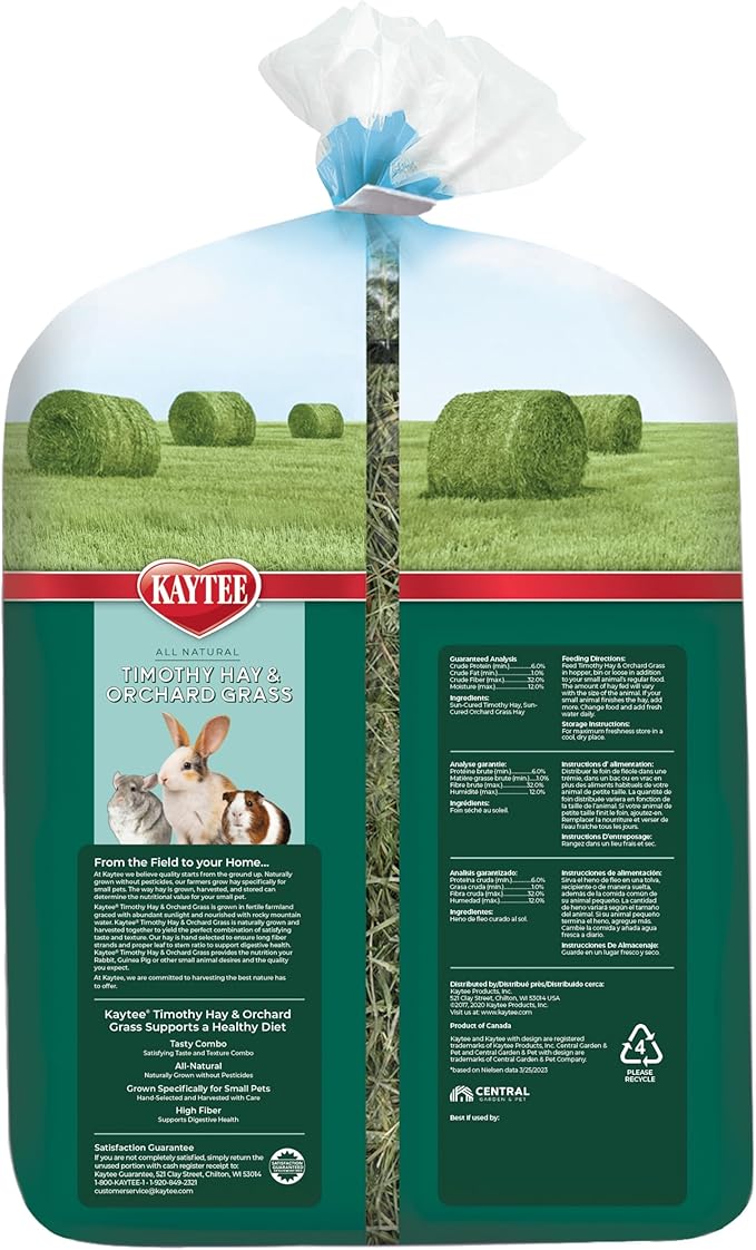 Kaytee Timothy Hay & Orchard Grass for Guinea Pigs, Rabbits & Other Small Animals, 48 oz