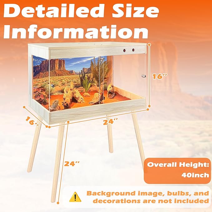 Royxen Bearded Dragon Tank with Metal Mesh Top and Leg Stand,Tempered Glass Reptile Tank,Reptile Enclosure,Lizard Tank for Chameleon,Snake,Lizard Habitat(24inch,Oak)