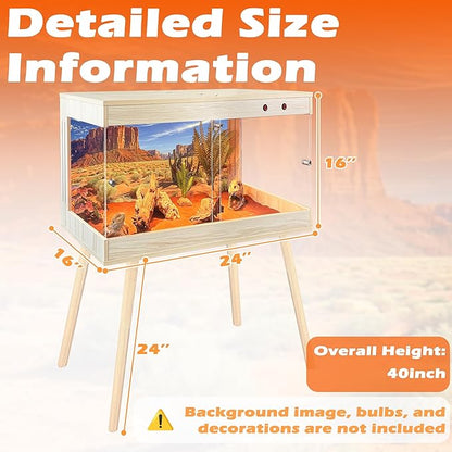 Royxen Bearded Dragon Tank with Metal Mesh Top and Leg Stand,Tempered Glass Reptile Tank,Reptile Enclosure,Lizard Tank for Chameleon,Snake,Lizard Habitat(24inch,Oak)