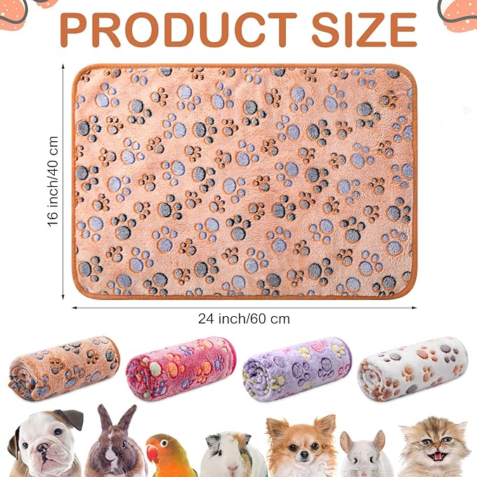 Tudomro 8 Pcs Guinea Pig Bedding Cage Liners Bulk Blankets Small Animal Flannel Throw Bedding Waterproof Absorbent Reusable Pet Pee Sleep Mat Pad Cover for Hamster Ferret(Paw,16 x 24 Inch)