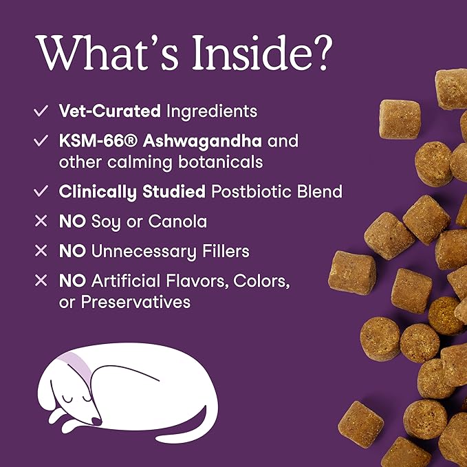 Fera Pets Dog Calming Chews - Anxiety Relief Support - Promotes Relaxation - Ashwagandha & Priome® Mental Wellbeing Postbiotic Blend - 90 Soft Chews