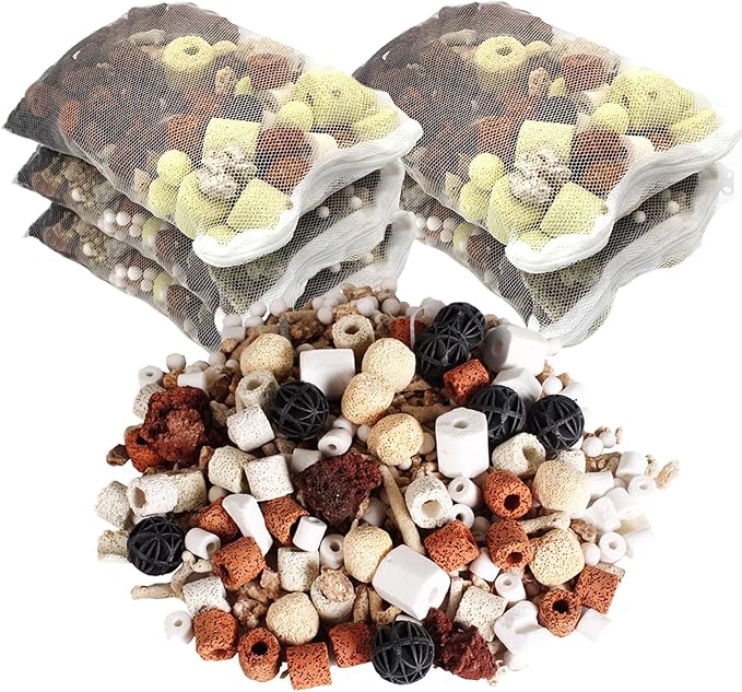 GOLDEAL Bio Balls Ceramic Rings Set, Aquarium Biological Filter Media with Mesh Bag for Fish Tank and Pond, Fish Tank Filter, Decorations, Accessories (5Packs,5.5lbs)