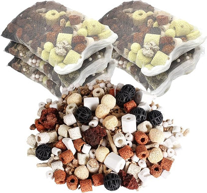 GOLDEAL Bio Balls Ceramic Rings Set, Aquarium Biological Filter Media with Mesh Bag for Fish Tank and Pond, Fish Tank Filter, Decorations, Accessories (5Packs,5.5lbs)