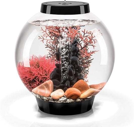 biOrb Classic 15 Complete Aquarium Set, Black, 4-Gallon Aquarium with Red Stone River Décor and White LED Light