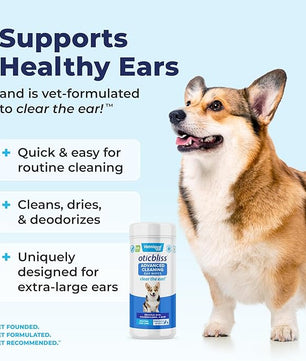 Vetnique Oticbliss Advanced Cleaning Ear Wipes for Dogs for Odor Control, Dirt and Wax Removal with Soothing Aloe Vera, Salicylic Acid & Vitamin E, (Ear Cleaning Wipes, Advanced Cleaning Large)