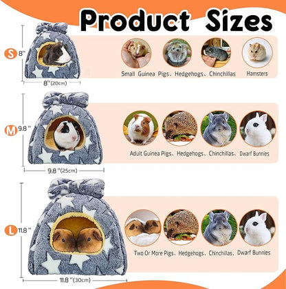 Guinea Pig Bed, Guinea Pig Hideout House Accessories Warm Bed for Small Animals Hamsters Chinchillas Dwarf Bunnies Hedgehogs. M, Grey Stars.