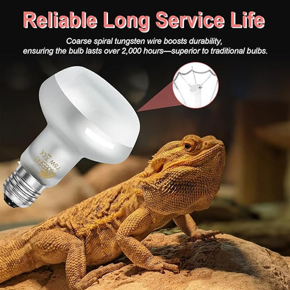Intense 75W UVA Daylight Heat Lamp Bulbs for Basking - Simulated Sunlight Perfect for Desert-Dwelling Reptiles and Amphibians Like Bearded Dragons, Geckos, Iguanas, Lizards, (Pack of 2)