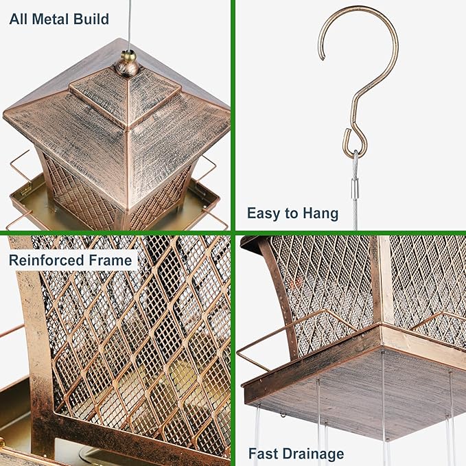 MYITYARD Bird Feeder for Outdoors Hanging, 4 lbs Large Capacity Metal Wild Bird Feeders - Vintage Bronze Finish Rust-Resistant Birdfeeder for Garden Yard Balcony Decor, Easy Fill
