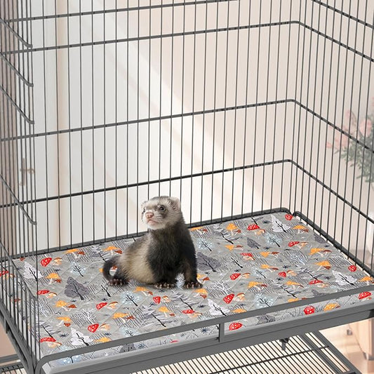 Bienbee Ferret Cage Liner Set for Ferret Nation & Critter Nation Cage, Waterproof Ferrets Cage Accessories for Small Animals Rats Chinchillas Hedgehogs Ferrets(Gray Mushroom,Bottom Pan Liner)