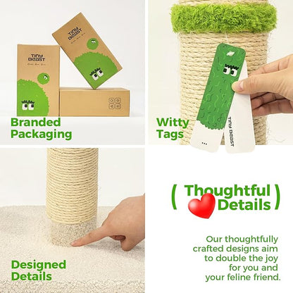 TINYBEAST 34.7" Tall Cat Scratching Post, 3 in 1 Sisal Cat Scratcher, Heavy Duty 4.3" Diameter Cat Tree with Hanging Bell Ball Toy and Reinforced Stable Base for Indoor Adult Cats & Kittens(Beige)