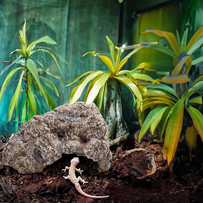 TOPZEA Reptile Hide Cave, Large Resin Bearded Dragon Hideout Rock Caves Snake Hide, Natural Terrarium Habitat Decor Ornament for Leopard Gecko Lizard Turtle Frog, Amphibian Tank Accessories