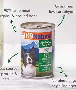 K9 Natural Wet Dog Food Pate, Lamb Feast, 13 Oz Cans (Pack of 12), Grain Free, Made in New Zealand with Grass-Fed, Free-Range Lamb, Single Source, Limited Ingredient