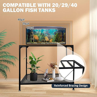 tongmo 40 Gallon Fish Tank Stand, 2 Stands Metal Aquarium Stand, Aquarium Turtle Tank (40 Gallon-Black)