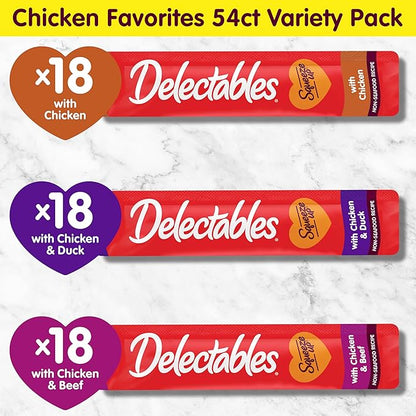 Delectables Squeeze Up Non-Seafood Variety Pack, Creamy Squeezable Puree, Lickable Wet Cat Treats, Grain Free, No Added Fillers, No By-Products, No Added Preservatives, 0.5 Ounces Tube, 54 Tubes Total