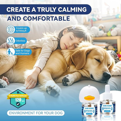 Dog Calming Pheromones Diffuser: 3-in-1 Kit Appeasing Pheromone Diffuser to Calm (1 Plugin+2x48ml Refills) for Comfort Reduces Stress Anxiety, Long-Lasting Appeasing Pheromone for Pet Dog Cat (3in1)