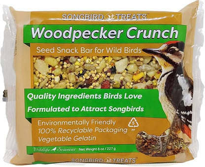 Songbird Treats Seed Bars | 12 Pack of 8 oz Bird Seed Cakes for Wild Birds (Woodpecker Crunch)