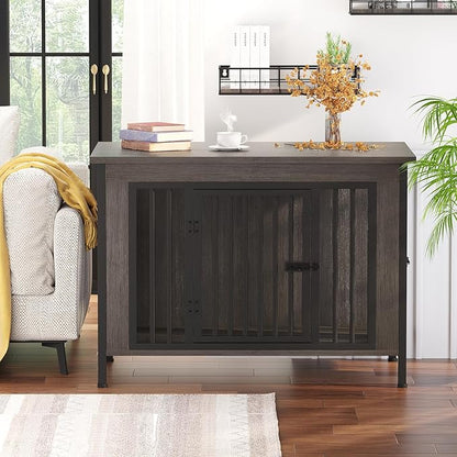 EasyCom Dog Crate Furniture for 1 or 2 Dogs, Heavy Duty Single/Double Dog Crates for Small/Medium/Large Dogs, Dog Kennel Furniture Indoor as TV Stand, Large Size 39.96" L(35-60 Pounds), Dark Grey