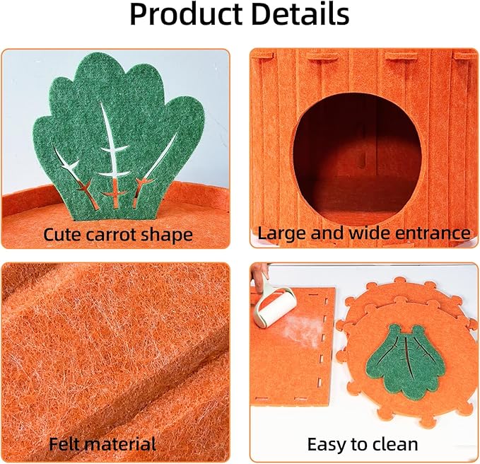 Rabbit Hideout,Felt Cloth Bunny Bed,Carrot Theme Guinea Pig Beds,Small Animal Hideaway House,Rabbits Hiding Hut for Ferret Chinchilla Hedgehog