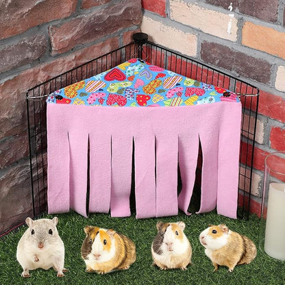Shappy 2 Pcs Guinea Pig Hideout Hideaway Corner Fleece Toys Cage Accessories Cute Ferret Hammock for Ferrets Chinchillas Hedgehogs Small Pets(Grey with Pink, Grey with Purple, Heart-Shape)