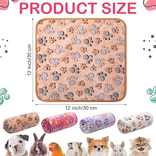 Tudomro 8 Pcs Guinea Pig Bedding Cage Liners Bulk Blankets Small Animal Flannel Throw Bedding Waterproof Absorbent Reusable Pet Pee Sleep Mat Pad Cover for Hamster Ferret(Paw,12 x 12 Inch)
