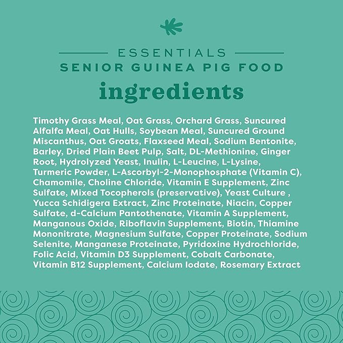Oxbow Essentials Senior Guinea Pig Food, Made with Oxbow Alfalfa for Guinea Pig, Pet Food Pellets with Vitamin C, Small Animal Pet Products, Made in USA, High Fiber, 4 lb. Bag