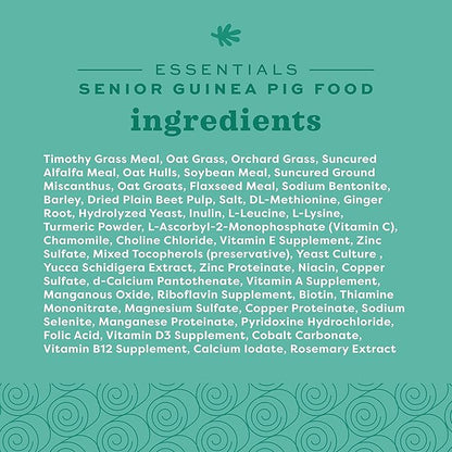 Oxbow Essentials Senior Guinea Pig Food, Made with Oxbow Alfalfa for Guinea Pig, Pet Food Pellets with Vitamin C, Small Animal Pet Products, Made in USA, High Fiber, 4 lb. Bag