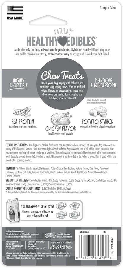 Nylabone Healthy Edibles Natural Dog Chews Long Lasting Chicken Flavor Treats for Dogs, X-Large/Souper (1 Count)