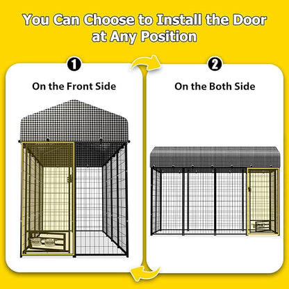 Outdoor Dog Kennel for Large Dogs, Dog Playpen Run Fence House for Yard, Heavy Duty Dog Kennel Outside with Feeding Door & Roof Cover(8'L x 4'W x 6'H)