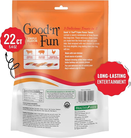 Good 'N' Fun Triple Flavor Twist Chews For Dogs, 22-Count