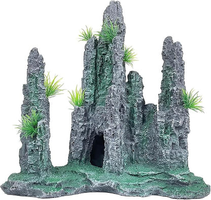 Aquarium Decoration Large and Tall for Fish Tank Rock Thematic Ornaments Aquarium Mountain View Stone Ornaments Aquarium Decor Tree House Cave Fish Tank Decoration - Large