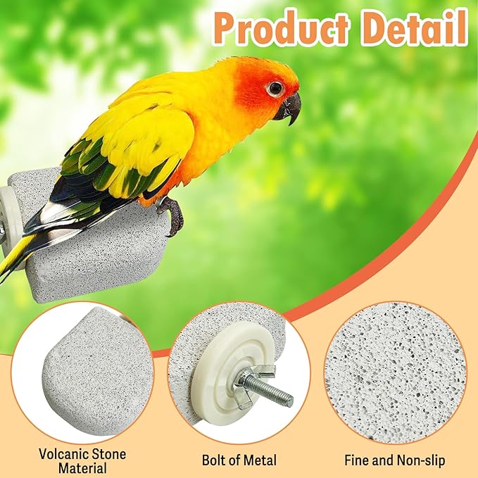 PINVNBY 4 PCS Bird Perch Stands Parrot Calcium Perch Beak Grinding Stone Foot Claws Trimmer Parakeet Platform Parrot Chewing Toys for Small Medium Cockatiel Conure Lovebird Finch