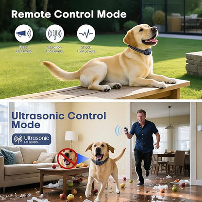 2 in 1 Dog Shock Collar &Dog Bark Deterrent Devices,4200FT Dog Training Collar with Remote, E Collar with Adjustable Beep, Vibration and Shock, IP67 Waterproof,50FT Ultrasonic(1-3L) Control Range