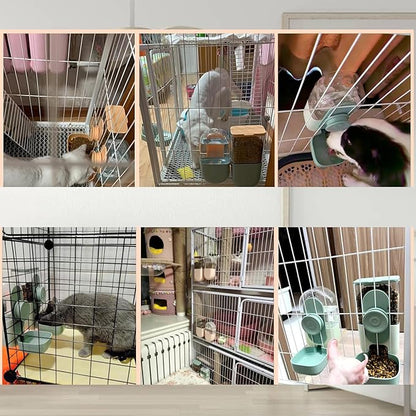 Hanging Automatic Food and Water Dispenser, Gravity Rabbit Feeder Set, Cage Cat and Bunny Food Bowl (Cage Grid Spacing Over 1.2'')