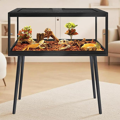 PROLEE Bearded Dragon Tank with Leg,Tempered Glass Lizard Tanks and Reptile Enclosure,Up to 78 Gallon Reptile Tank with Metal Mesh and Lockable Door for Snakes,Chameleon (Black, 78Gallons,48inch)