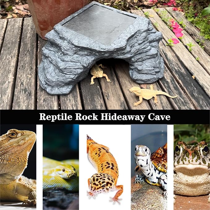 Large Bearded Dragon Basking Platform, Lizard, Snake or Reptile Hide with Heat Storage Slate Stone, 13x12x5 Inch Oversized Gecko Hide Cave
