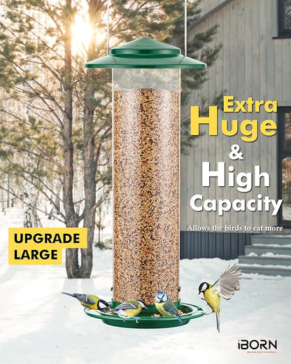 iBorn Metal Bird Feeder for Outside Hanging,Wild Bird Feeders for Cardinal,18cm Large Roof&Green,42CM Long,4.5lb High-Capacity(Seed is not Included)