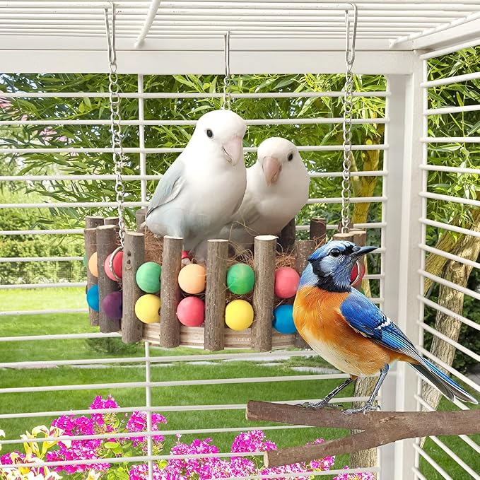 Bird Hammock, Bird Nest House, Hanging Hammock Snuggle Hut with Natural Coconut Fiber Bedding for Budgies, Parakeets, Cockatiels, Lovebirds, Conures, Quakers