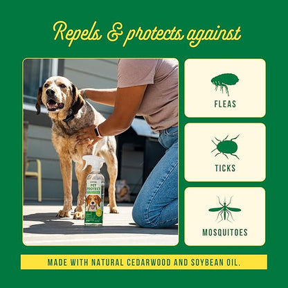 Sunday Pet Protect Flea, Tick, & Mosquito Spray – Natural, Effective Bug Spray for Dogs – Kills, Controls, Prevents Biting Pests with Cedarwood & Soybean Oil – 24 oz