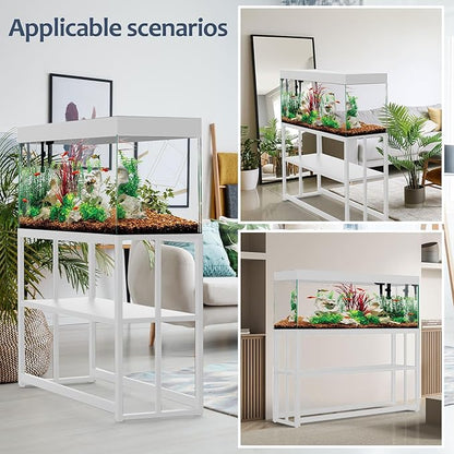 Fish Tank Stand Metal Aquarium Stand ,55-75 Gallon Aquarium Turtle Tank, 48.4 x 14.8 x 29.1Inch, Reptile Terrariums and Breeder Tank Stand（White ）