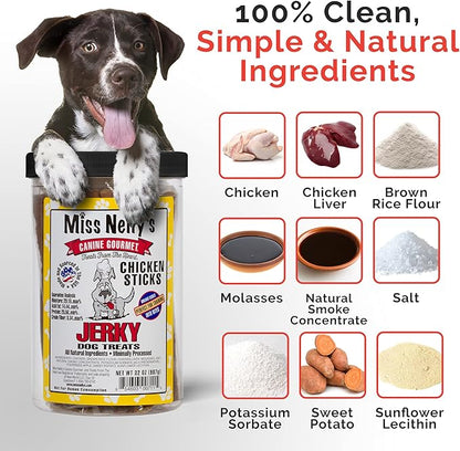 Miss Nelly's - Chicken Jerky Dog Treats - Soft Sticks - USA Made and Sourced - Original Smoke House Recipe - Small Batch Chicken Jerky for Dogs - Minimally Processed - 32 oz. Jar