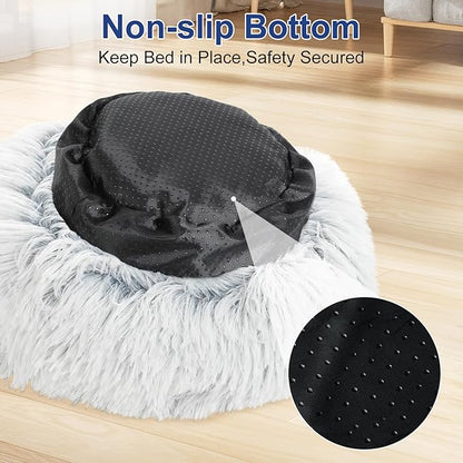 Soothing Guinea Pig Hideout, Doughnut Guinea Pig Bed with Hooded Cover, Washable Hamster Rabbit Bunny Bed, Washable Round Cave Beds for Small Animal Bunny Rabbit Hideout (Grey)