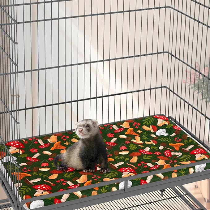Bienbee Ferret Cage Liner Set for Ferret Nation & Critter Nation Cage, Waterproof Ferrets Cage Accessories for Small Animals Rats Chinchillas Hedgehogs Ferrets(Green Mushroom,Bottom Pan Liner)