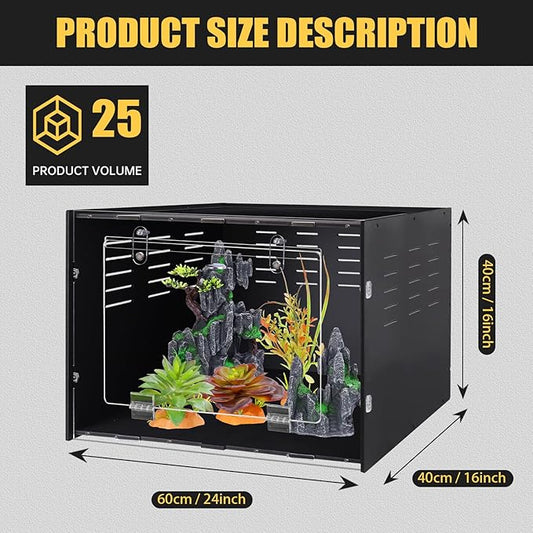 25 Gallon Reptile Tank 24"x16"x16" – PVC Reptile Enclosure Terrarium for Leopard Gecko, Ball Python, Bearded Dragon, and Snake Habitat Setup