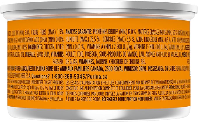 Purina Pro Plan Pate, High Protein Wet Kitten Food, DEVELOPMENT Chicken & Liver Entree - (Pack of 24) 3 oz. Pull-Top Cans